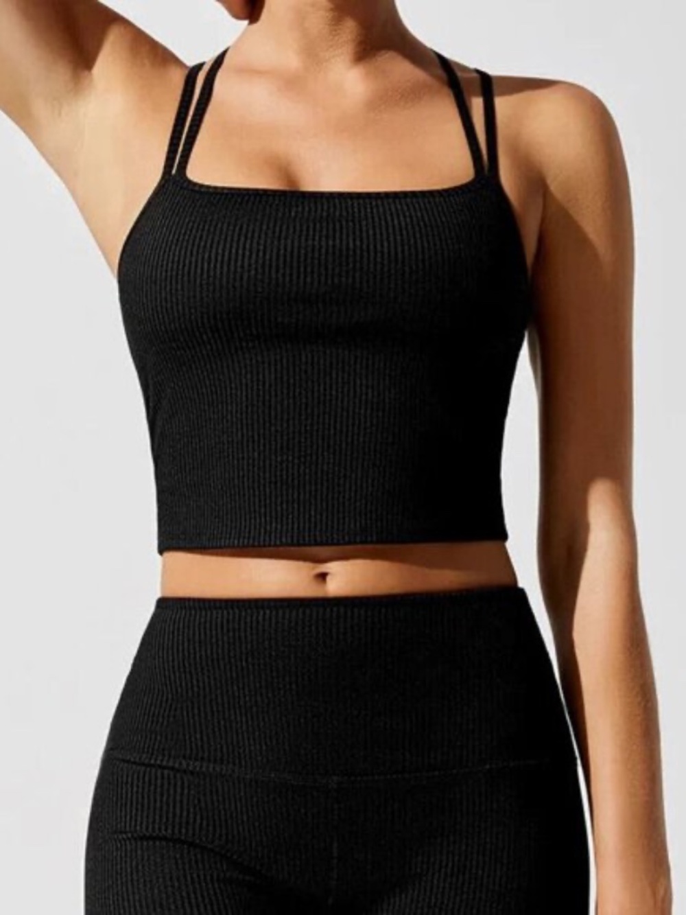 Carbon38 black Ribbed Tank in large and 7/8 Legging in medium